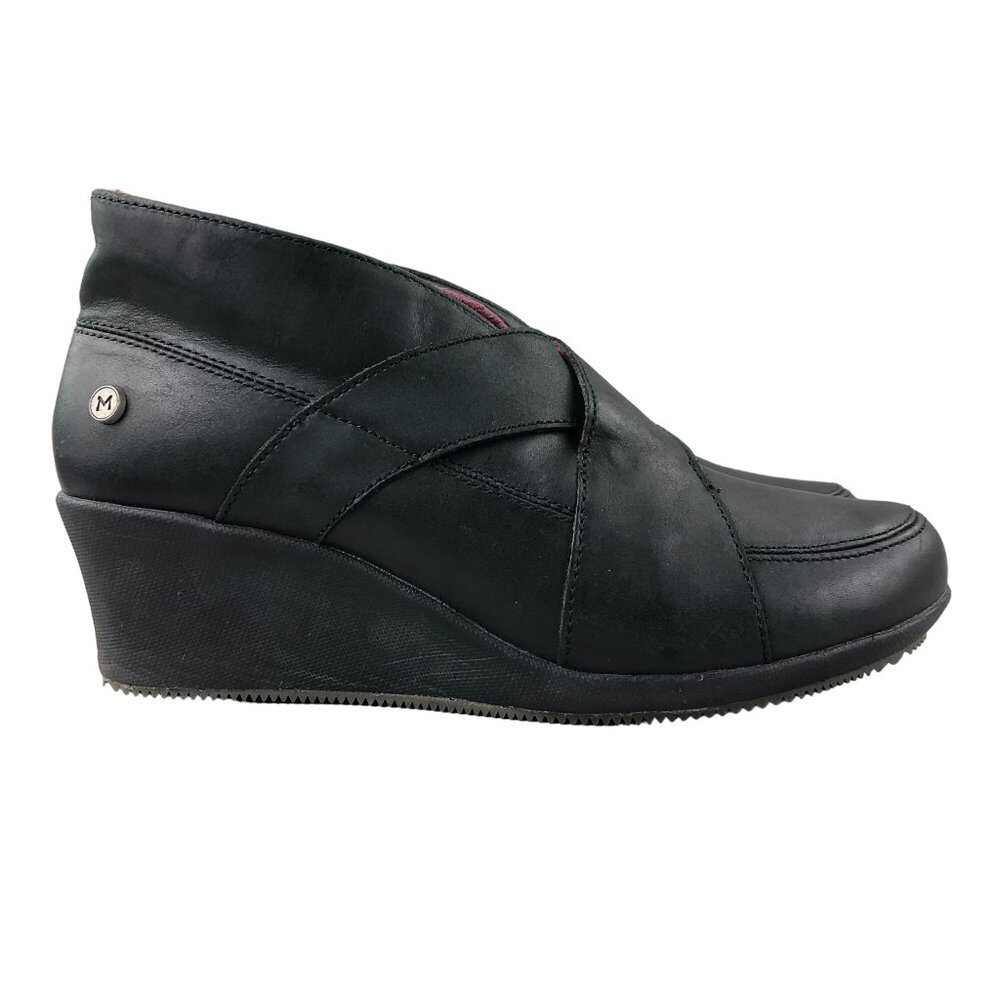 Mozo Women's Size 8 Gardena Black Leather Closed Toe Wedge Heel Ankle Work Shoes
